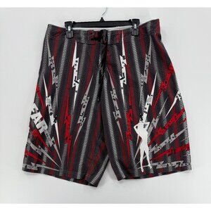 No Fear Board Shorts Mens 36 12" Lightning Strip Club Swim Trunks Y2K Skater
